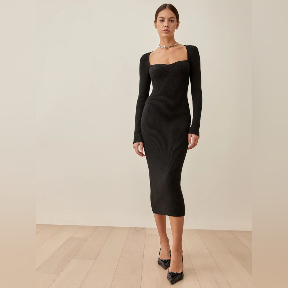 Reformation Tenore Cashmere Sweater Dress, Black, Long Sleeves